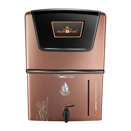 AQUA D PURE RO Water Purifier | Copper + Zinc + Alkaline Technology | Elegant Black & Copper Wall Mount | Ideal for Home & Family (Sonet Gold Zinc)
