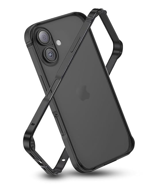 RAEGR Phoone Case | Anodized Aluminum Bumper | Compatible with iPhone 17 (2025) | Supports Mag-Safe Wireless Charging | Edge Armor Protective Minimal Case - Black RG10606