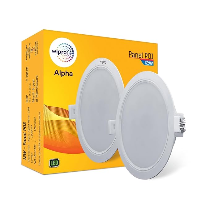 Wipro 12w Alpha Downlight for Junction Box | Warm White (2700K) |4 inch Cutout, 22mm Height| Surge Protection Upto 350 VA | High Voltage Protection Upto 4KV | Pack of 1