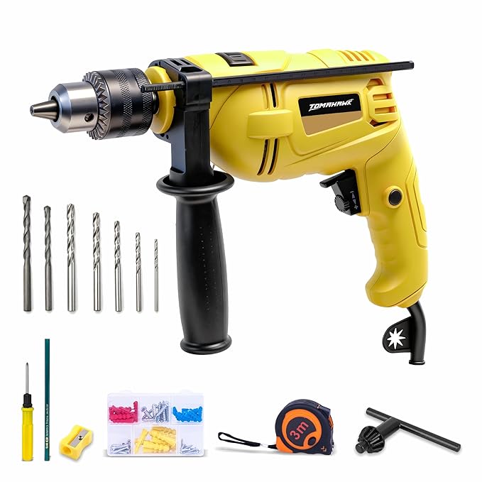 Tomahawk HOM-0650 650W 13mm Impact Drill Machine | 3000 RPM | Variable Speed, Reversible, Trigger Lock | Heavy Duty for Home, DIY, Masonry, Metal, Concrete, Wood, Stone & Tile Work