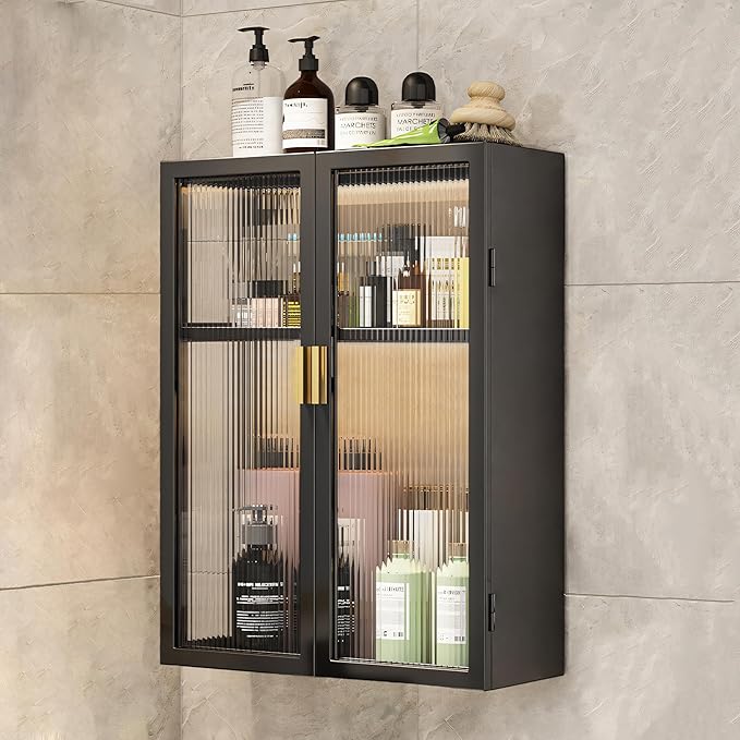 AINEXA Bathroom Storage Cabinet | Bathroom Accessories Set, Washroom Organiser Cabinet | 2 Layer, Space Saving Carbon Steel Shelf, Black, 40 cm, Pack of 1