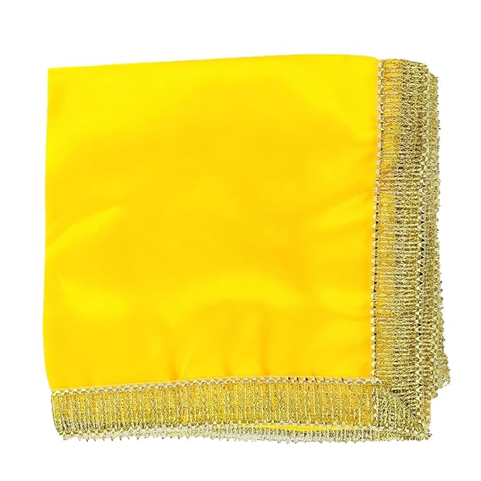 Filloxy Pooja Aasan Cloth | Satin Yellow with Golden Border | Puja Aasan for Mandir, Home Temple, Festival & Ritual Use (Yellow Silk, 1 Meter X 1 Meter)