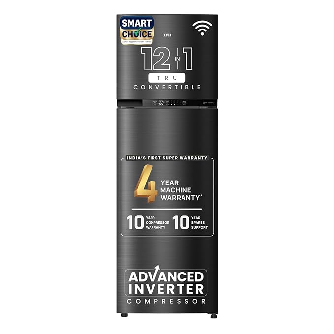 IFB Smart Choice 331L, 3 Star, Tru Convertible 12-in-1, Advanced Inverter Compressor, Frost Free Double Door Refrigerator, WiFi Enabled, 4-Year Machine Warranty (IFBFF-3833DKSETU, Metal Black)