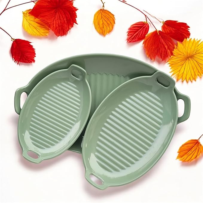 Serving Platter | Melamine Snack Platter | Multi-Purpose Kitchen Serving Platter | Versatile Chip and Dip Tray for Snacks, Starters & Desserts | Lightweight & Dishwasher Safe | Set of 3 (Green)