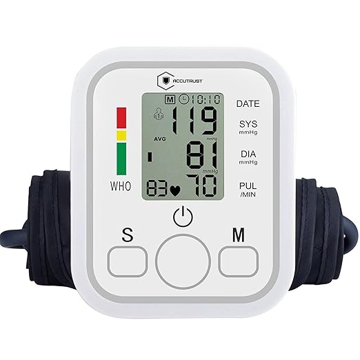 Digital Blood Pressure Monitor for Upper Arm with Large LCD Display, Hypertension Indicator, 2 User Memory (90 Readings), Pulse Rate & Heartbeat Detection  -  Automatic BP Machine