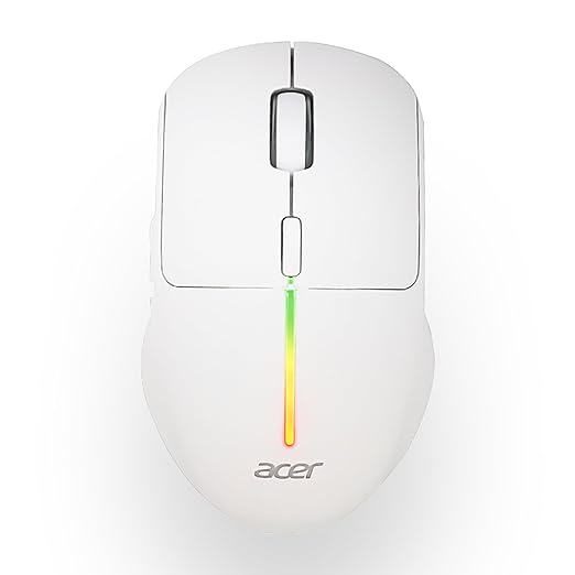 Acer Prism Wireless Mouse | Dual Mode 2.4GHz & BT 5.1 | 6 Buttons with Scroll Wheel | 800/1200/1600 DPI | Rechargeable 500mAh Battery | Running RGB | Lightweight 73g I Windows & Mac Compatible  -  White