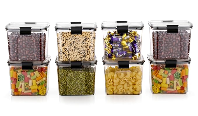 AQUAWARE Plastic Kitchen Containers Set, Air Tight Container For Kitchen Storage Set, Kitchen Accessories Items, Kitchen Organizer Items And Storage Containers (Transparent, 700 ML Set Of 8)