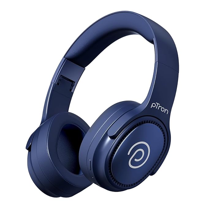 pTron Studio Pro w/ 65Hrs Playtime, Wireless Over Ear Headphones w/HD Mic & TruTalk AI-ENC Calls, Low-Latency Game & Music, 40mm Drivers, BT5.4, Dual Device Pairing & Type-C Fast Charging (Blue)