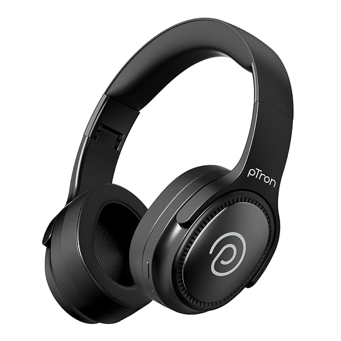 pTron Studio Pro w/ 65Hrs Playtime, Wireless Over Ear Headphones w/HD Mic & TruTalk AI-ENC Calls, Low-Latency Game & Music, 40mm Drivers, BT5.4, Dual Device Pairing & Type-C Fast Charging (Jet Black)