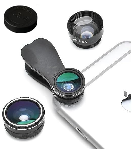 REDWIND Upgraded Clip-On Mobile Camera Lens Kit  -  Wide Angle, Macro & Fisheye Photography Set with Lens Covers & Carry Pouch for Smartphones and Tablets(Black)