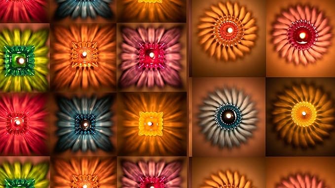 12pcs Diwali Diyas Colourful 3D Reflection Diya for Diwali Decor Shadow Reflective Diyas for Diwali Decoration Items for Home Decor Reusable Diwali Light Multicolour(Flower Shape &Sun Shape)