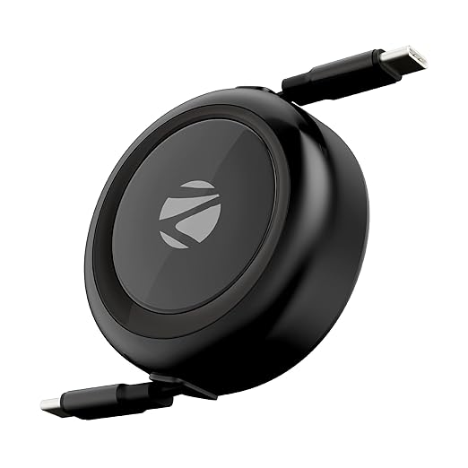 Zebronics Type C - Type C Retractable Cable, 60 Watts, Upto 480Mbps Data Sync, Fast Charging, 1 M, Compatible with iPhone 15 & 16 Series, iPad, MacBook, Samsung, Android (Wattz 60RCC1, Black)