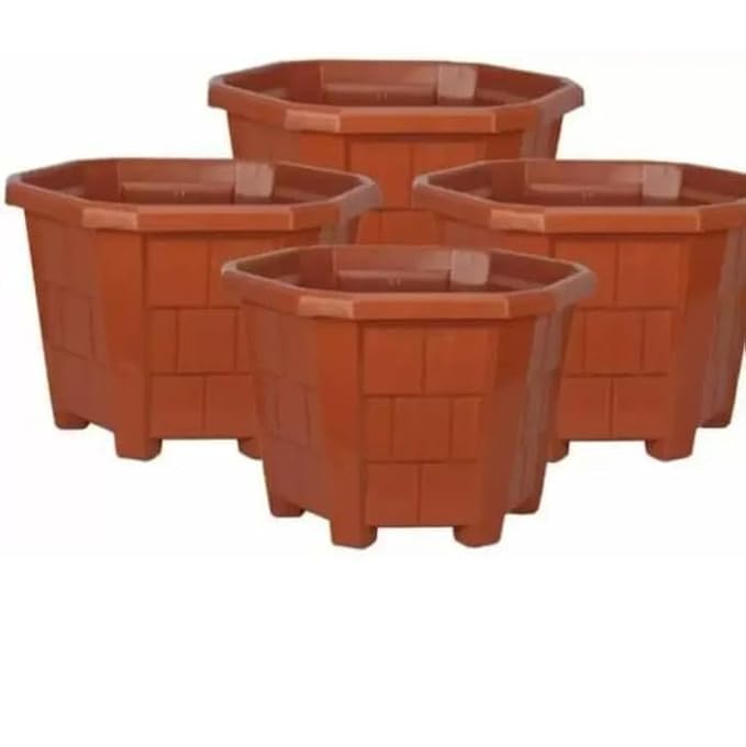 Plant Container Set of 4 (Plastic) 15 Inch, Super Big Gardening Pots for Balcony, Terrace & Outdoor  -  Plastic Material, Decorative Large Plastic Pots for Plants.