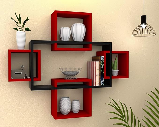 Furniture Café Wall Shelves for Living Room Stylish Wooden, Book Shelf, Wall Mounted Wall Shelf for Photos, Decorations, in Living Room, Kitchen, Hallway, Bedroom, Bathroom(Bent shelve) (Brown)