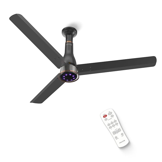 Polycab Wizzy Prime 1200mm BLDC Ceiling Fan with remote |BEE 5 Star Rated, Higher Air Delivery|LED Indicator,Reverse,Boost,Sleep and Breeze Mode |3 Years Warranty,Free Installation Matt Black