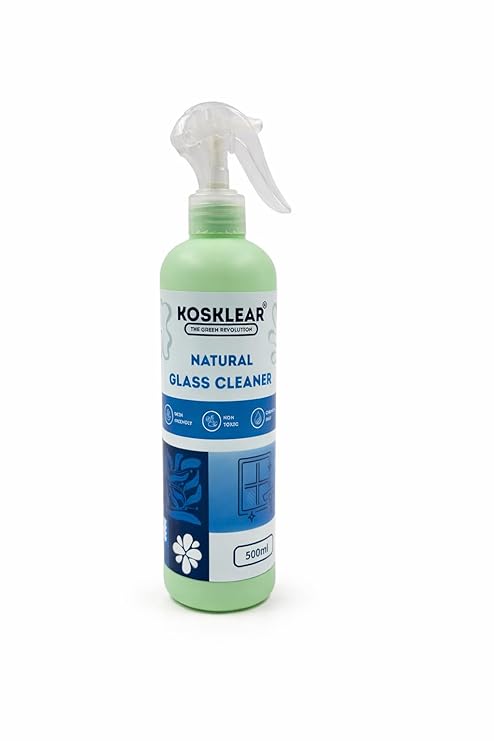Natural Glass Cleaner  -  500 ml I Plant-Based & Chemical-Free I Skin-Friendly Formula I Streak-Free Shine for Windows & Mirrors I Removes Dust, Grease & Water Marks I Sustainable Cleaner