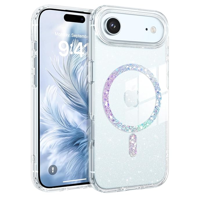 BENTOBEN for iPhone 17 Air Case, Clear Crystal Glitter Bling iPhone Air Case [Compatible with MagSafe], Shockproof Sparkly Cute Women Girl Back Cover for iPhone 17 Air, Clear Glitter