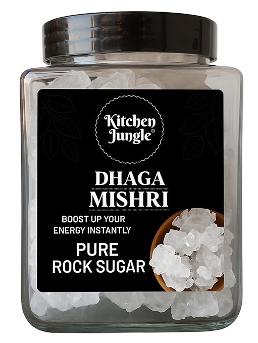Kitchen Jungle Unrefined Mishri Crystal 800GM (Dhaga Mishri) Jar Pack rock sugar Only filtered