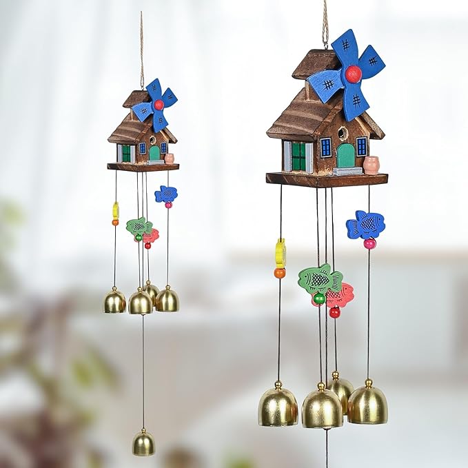 Wind Chimes  -  Diwali Gift for Positive Energy & Home Décor | Balcony & Living Room Hanging Decoration with 5 Bells | Perfect Housewarming Gift for Women & Festive Vibes FISH-HEART-SMILEY(RANDOM COLOR)