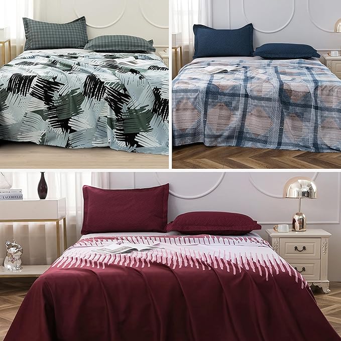 Story@Home 240 TC Bedsheet for Double Bed | Satin Finish, Microfiber Double Bed Bedsheet Combo | 235 X 250 Cm with 2 Pillow Covers | Perfect for Home Decor (Army Green | White & Maroon, Geometric)