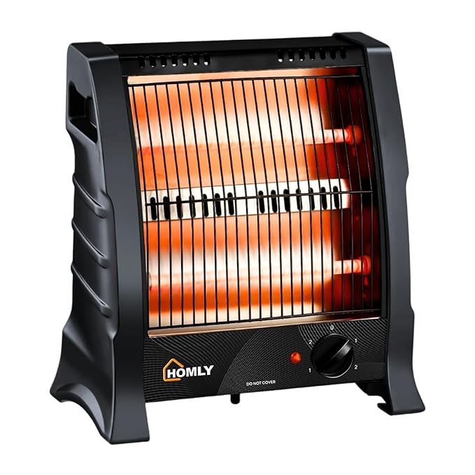 Homly Ritz 800 Watts Halogen Room Heater with Dual Heating Tubes | ISI Approved | Dual Heating Settings For 400W & 800 W | Cool Touch Shockproof Body with High Thermal Protection - Black