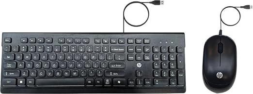 HP 115 Wired Keyboard and Mouse Combo | USB Plug & Play Full-Size Keyboard with Optical Mouse | Standard Multi-Device Keyboard Compatible with Desktop, Laptop, Windows PC | Black