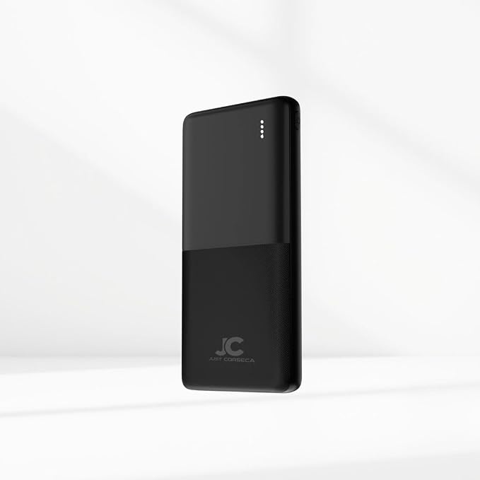 JUST CORSECA 10000mAh Power Bank | 12W Fast Charging | Dual USB-A & Type-C Input/Output | LED Battery Indicator | Portable Battery Backup for Smartphone, Tablet & Earbuds (Black)