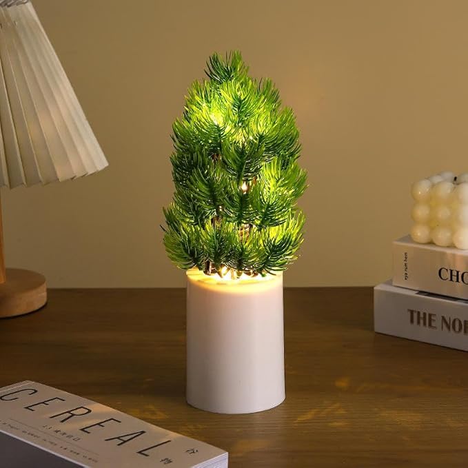 REFULGIX LED Pine Tree Lamp for Home Decoration  -  Decorative Artificial Plant Night Light in White Pot | Perfect LED Lamp for Diwali, Festive Lighting, Christmas & Gift Décor