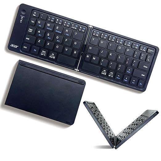 Acer Mini Fold | 67 Keys Compact Foldable Bluetooth Keyboard | BT 5.0 | Rechargeable 180mAh Battery | USB-C Fast Charging | 76H Use | Lightweight 133g | Black | Compatible with Windows/Mac/Android