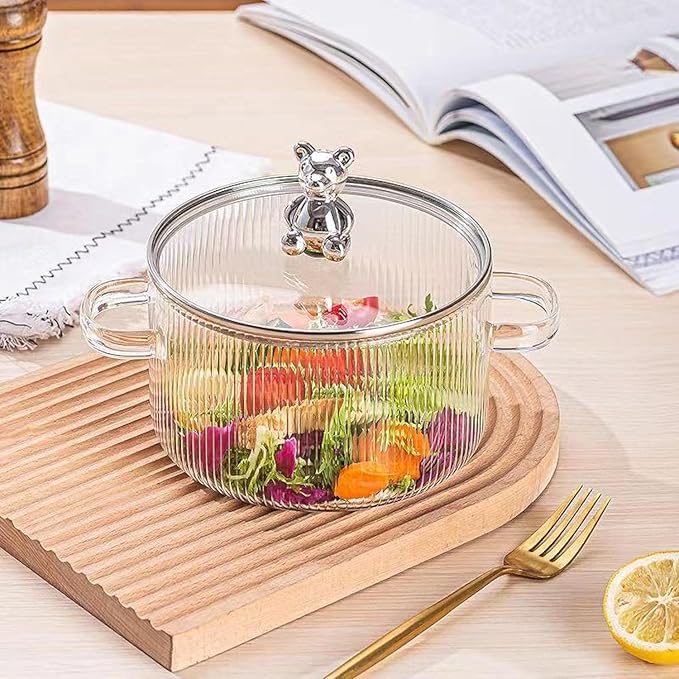 Multipurpose Glass Cooking, Serving Bowl for Kitchen,Mircrowave Safe Bowl Cook and Serve Casserole, Heat Resistant Mixing Pot (1600 ml)