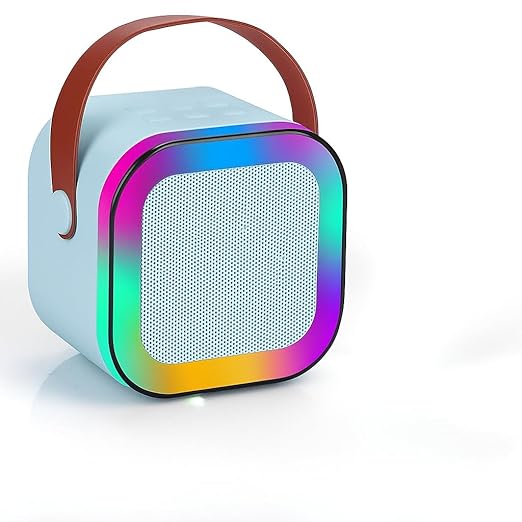 KMJSA Portable Bluetooth Speaker with LED Lights, White, RGB Color-Changing Frame, Compact Square Design, Carrying Handle/Blue/Pink/Peach