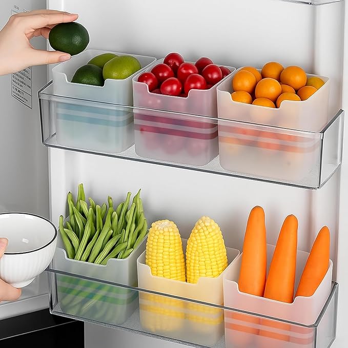 HomeWiz 4-Piece Fridge Storage Box Set | Multipurpose Transparent Plastic Containers for Fruits & Vegetables | Space-Saving Refrigerator Side Door Organizer & Pantry, Kitchen Accessories Items
