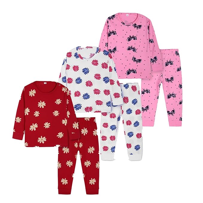 T2F Baby Girls' Printed Pajama Set | 100% Cotton |Soft Fabric| 3-24 Months