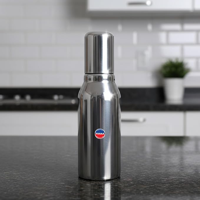 TOSAA Stainless Steel Oil can, Easy Flow Stainless Steel Oil Dispenser Bottle with Cap | Air-Tight Spill-Proof (350 ML)