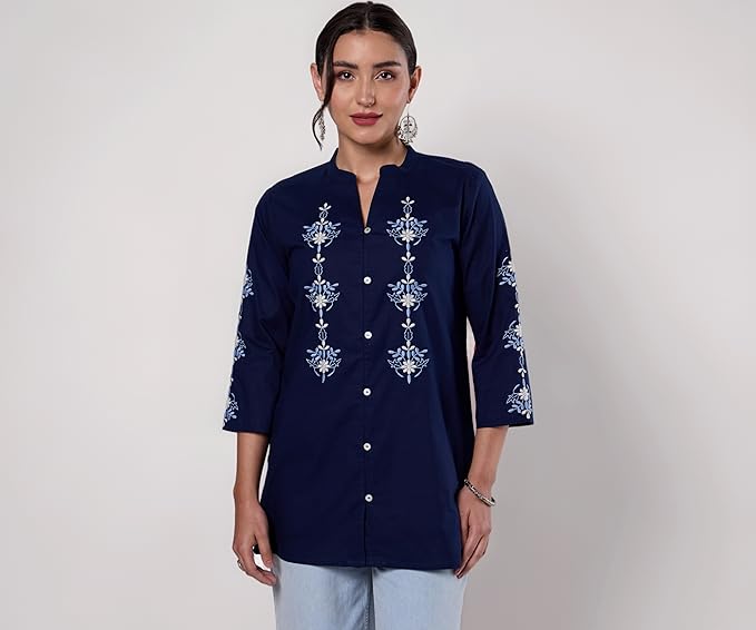 Amazon Brand - Myx Women's Pure Cotton Embroidered Short Kurti | Tunic | Short Kurta (Available in Plus Sizes)