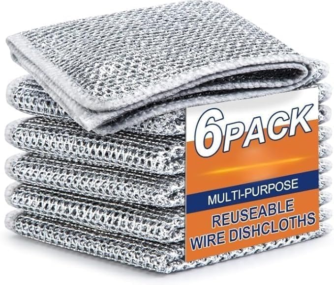 Non Scratch Wire Dish Cloth (Pack of 6), Steel Scrubber for Utensils Cleaning, Multipurpose Wet and Dry Cleaning, Stainless-Steel Dish Wash Scrubber for Washing Dishes, Sinks,