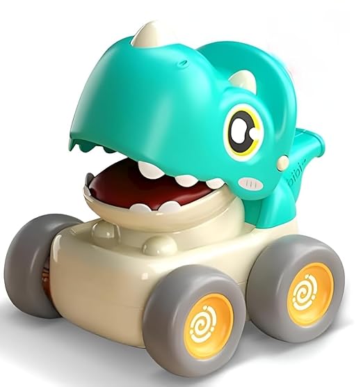 ToyBharat Press n go Dino Cars with Whistle Music for Toddlers, Friction-Powered Dino Cars, Mini Press & Go Vehicles, Montessori Educational Toy for Boys & Girls