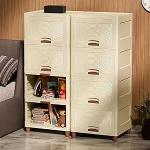 Amazon Basics Multi-Purpose Large Organizer | Modular Storage Box for Clothes, Kitchen, Bedroom & Living Room | Stackable Rack, Space-Saving Wardrobe Cabinet (Off White), 8 Piece, 37.5LX44.7WX27H cm