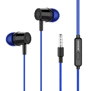 Kratos E02 Blue Wired Earphones with 3.5mm Jack in-line Mic Control for Clear Calling & Music, Multi-Functional Controller,Sweat Resistant,Comfort Fit Wired Ear Phones,Compatibility with All Mobiles