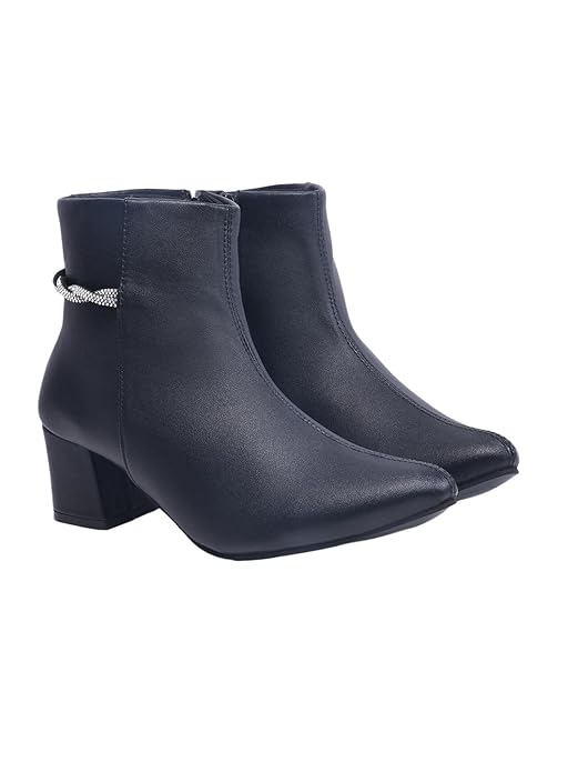 Shoetopia Women's Chunky Heel Ankle Boots  -  Side Zip Faux Suede Short Booties with Non-Slip Sole, Comfortable Block Heel Fashion Boots