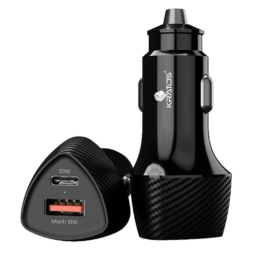 Kratos 51W PD + QC Fast Car Charger | Car Charger Type C Fast Charging | 12V Car Mobile Charger for iPhone & Android | Ultra-Compact Car Charging Adapter