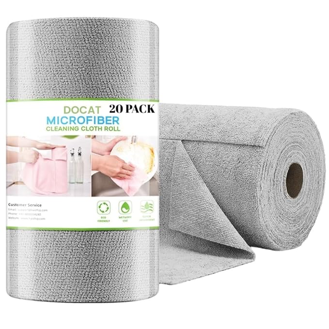 Cleaning Cloth Roll, Washable Absorbent Towel for Kitchen, Dust, Stains Wet and Dry Microfiber Cleaning Cloth, Reusable Paper Towels Washable Roll Tear Away for Kitchen, Car (Pack of 20)
