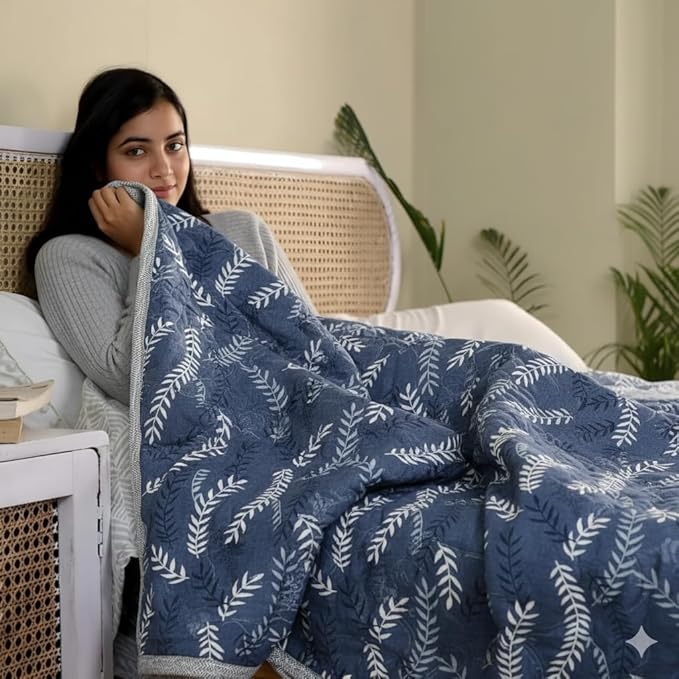 Home Stylish Luxury Ultrasonic Punch AC Comforter Blanket  -  Quilted Microfiber Floral Pattern, Lightweight Breathable Hypoallergenic AllSeason Blanket for Bedroom, Travel (228x228 Cm) Blue Grey