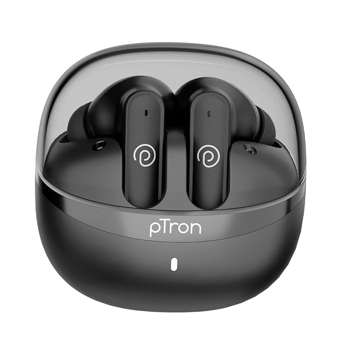 pTron Bassbuds Indie In-Ear TWS Earbuds w/ 10mm Drivers, 45Hrs Playtime, Dual HD Mic & AI-ENC Calls, Custom EQ, Mobile App, Bluetooth V5.4 Earphones, Voice Assistant, Type C Charging & IPX5(Jet Black)