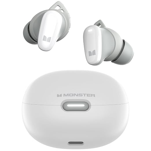Monster N-Lite 206 Bluetooth Earbuds Wireless Earphones Bluetooth 5.4 in-Ear Earbuds Headphones Built-in Mic, Touch Control, IPX6 Waterproof, Comfortable Fit, Type-C Charging, 25H Playback, White