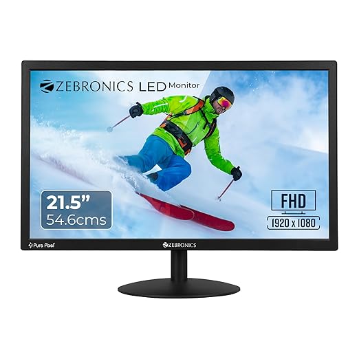 Zebronics 21.5 (54.6cm) LED Monitor, FHD 1920x1080, 250nits Brightness, Dual Input - HDMI/VGA, 2000000:1 Dynamic Contrast Ratio, 16.7M Colors, 16:9 Aspect Ratio, Wall Mountable (EA 122)