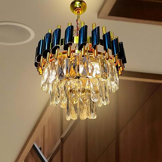 Desidiya Modern Crystal Chandelier 150watt Decorative Pendant Crystal Jhumar | for Home| Chandelier for Restaurant | Jhoomar for Hotel | Light Fixture (Black Indian, 300MM)