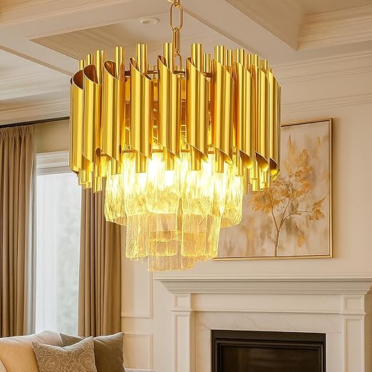 Desidiya Modern Crystal Chandelier 150watt Decorative Pendant Crystal Jhumar | for Home| Chandelier for Restaurant | Jhoomar for Hotel | Light Fixture (Gold Indian, 300MM)