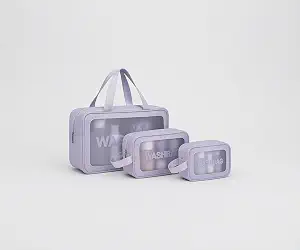 KASHIVAL Clear Travel Toiletry Bags Set, Waterproof Organizer Pouches, Large Capacity Storage Cases for Cosmetics, Accessories, 3 Pack (Purple)