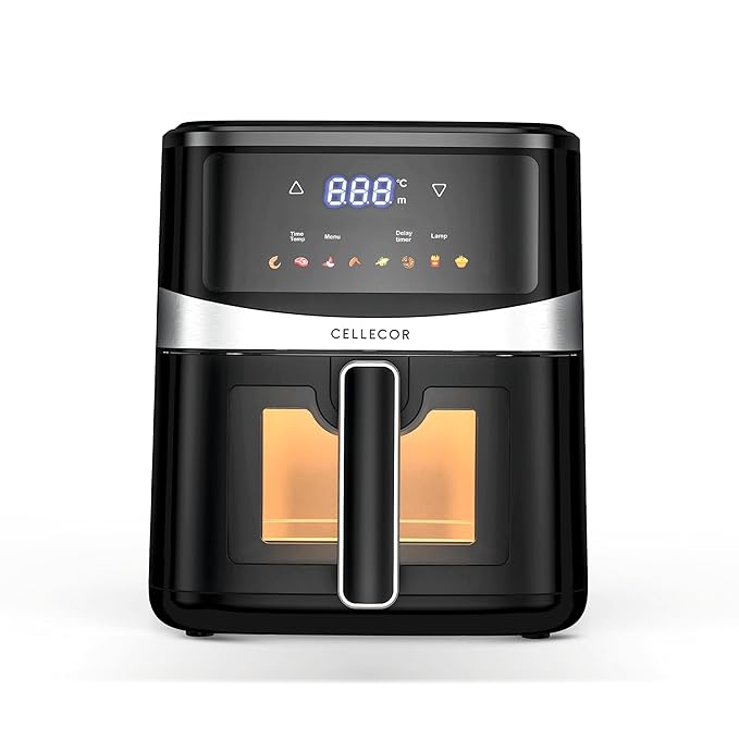 Cellecor Airflow 5.5L Air Fryer, Rapid Air Technology, 8 Preset Menu, 1500W Power, Digital Touch Control, 90% Less Oil usage, Non-Stick Basket, Auto Shut-Off.